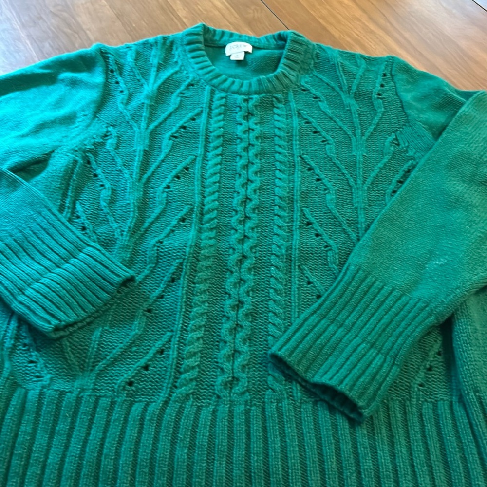 J. Crew Factory Green Cable Knit Crewneck Sweater